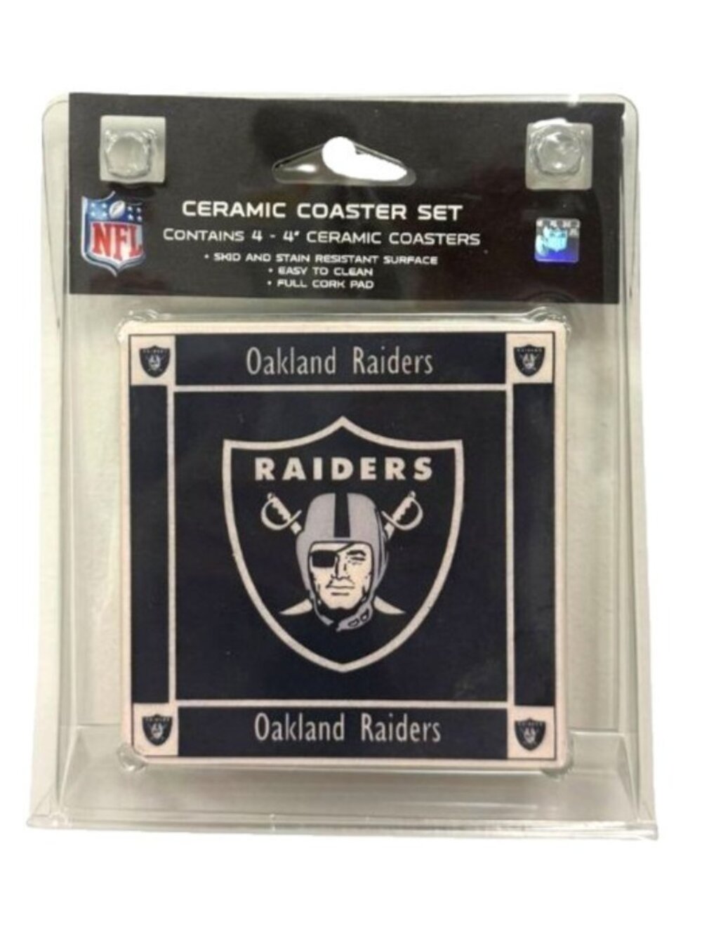 Oakland Raiders Ceramic Coasters 4 Coasters Set Drink NFL New